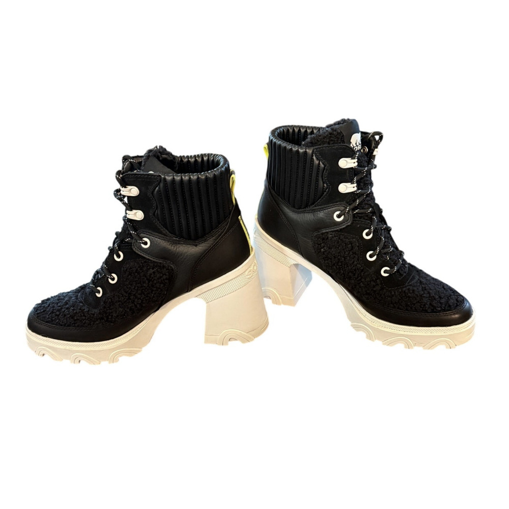 Sorel 8.5 Brex $210 Shearling Teddy Bear Ankle Boots Chunky Platform Heel Black - Picture 8 of 10